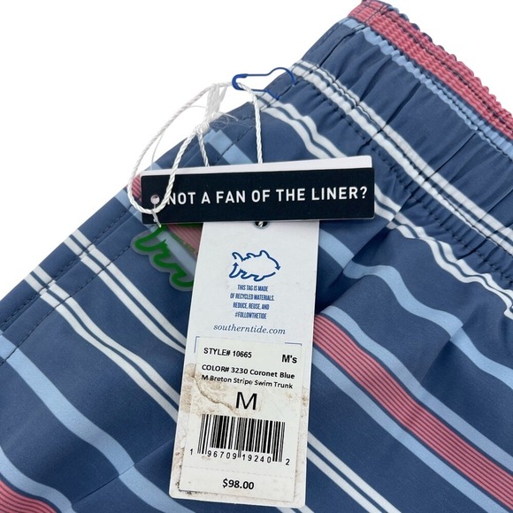 NEW SOUTHERN TIDE Men's‎ Breton Stripe Swim Trunk Coronet Blue Size Medium - Picture 7 of 10